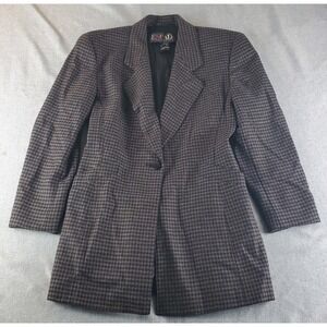 Vtg Escada Margaretha Ley Blazer Jacket Womens 38 Brown Houndstouth Wool Germany